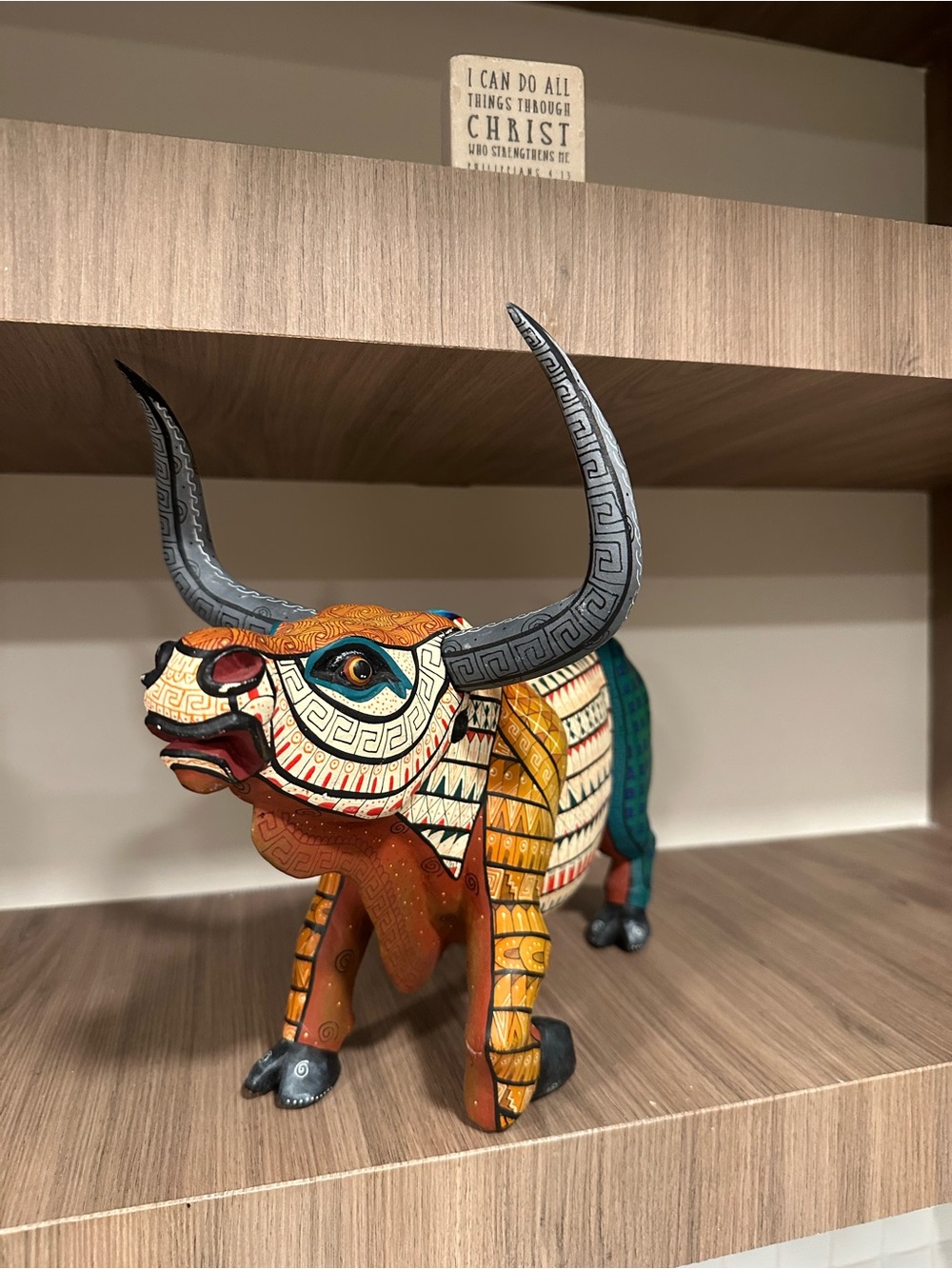 Hand-Painted Multicolor Decorative Bull Sculpture - Home Art